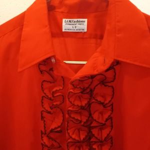 Vintage Retro 70s Red Tuexedo Shirt L3